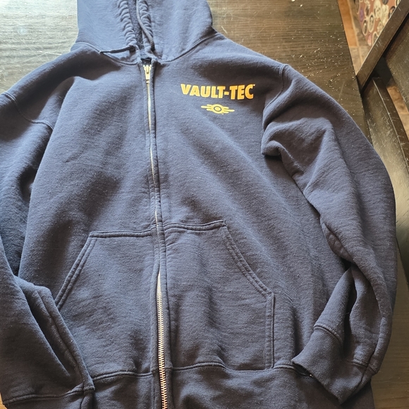 Hot Topic Other - FallOut Vault-Tec Navy Zip Hoodie with Yellow Logo